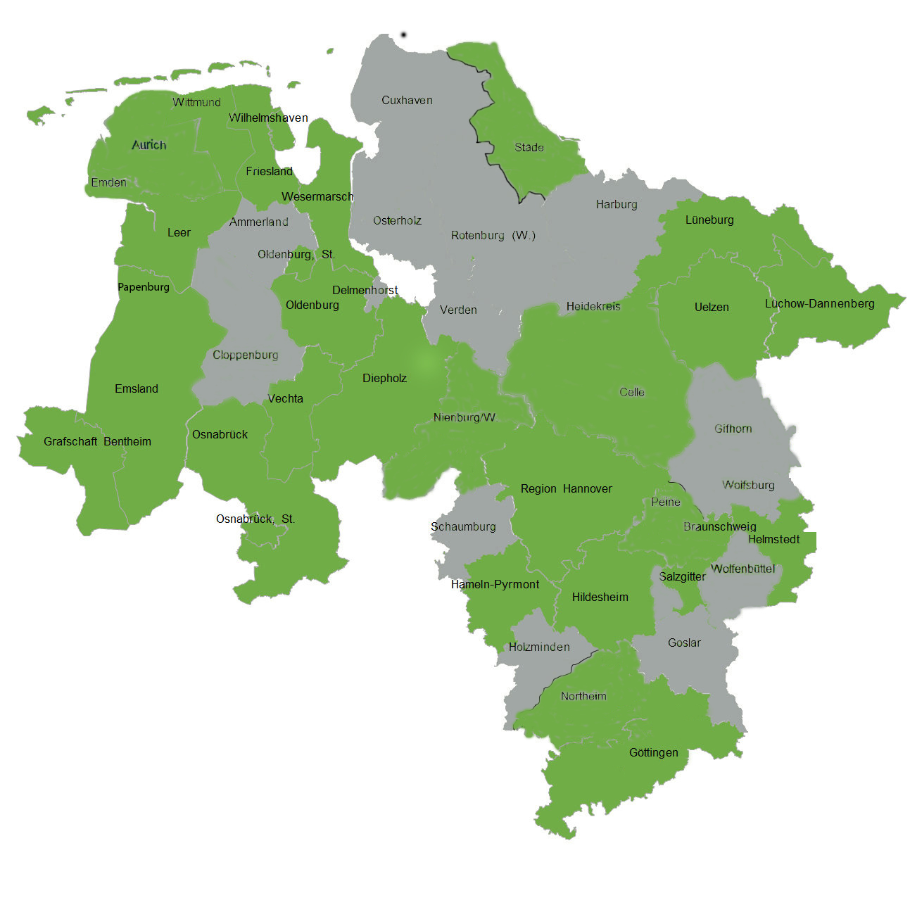 Niedersachsenkarte mit zuständigen Erwerbslosenberatungsstellen