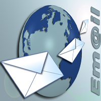 Globus mit Briefumschlag und Schriftzug "Email"