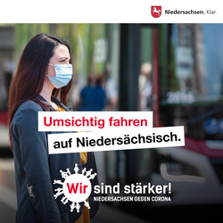 Quadratische Grafik zur Kampagne „Wir sind stärker! Niedersachsen gegen Corona“