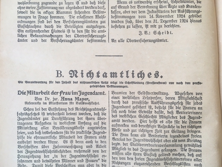 Ausschnitt aus "Amtsblatt und Halbmonatsschrift des Preußischen Ministeriums für Volkswohlfahrt"