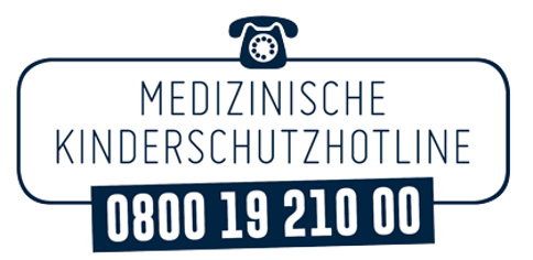 Pixel-Bild von einem Telefon mit Wählscheibe. Darunter der Text: Medizinische Kinderschutzhotline mit der Telefonnummer