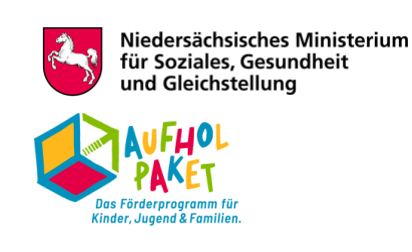 Logos von: Aufholpaket - Das Förderprogramm für Kinder, Jugend und Familien, sowie Niedersächsisches Ministerium für Soziales, Gesundheit und Gleichstellung