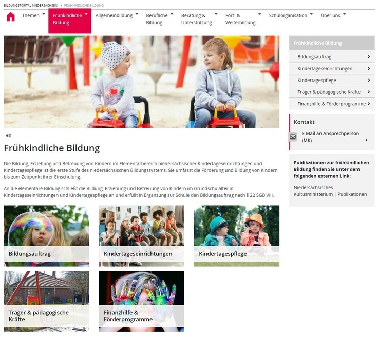 Screenshot von der Internetseite Frühkindliche Bildung