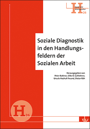 Titelseite des Buches "Soziale Diagnostik in den Handlungsfeldern der Sozialen Arbeit", in rot und weiß gestaltet