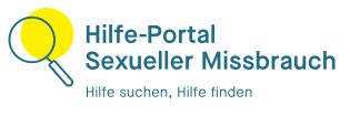 Signatur Hilfe-Portal Sexueller Missbrauch - Lupe, hinterlegt mit einem gelben Kreis
