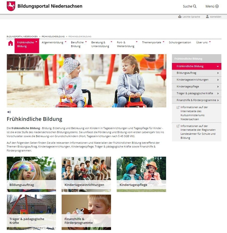 Screenshot von der Internetseite Bildungsportal Niedersachsen