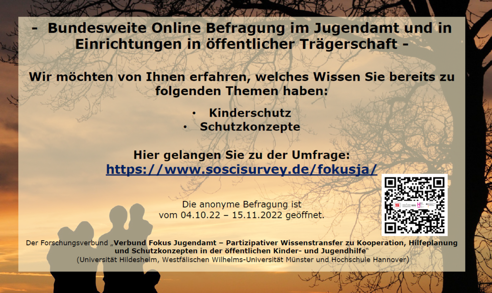 Titelblatt vom Flyer "Bundesweite Online Befragung im Jugendamt u. in Einrichtungen in öffentl. Trägerschaft"
