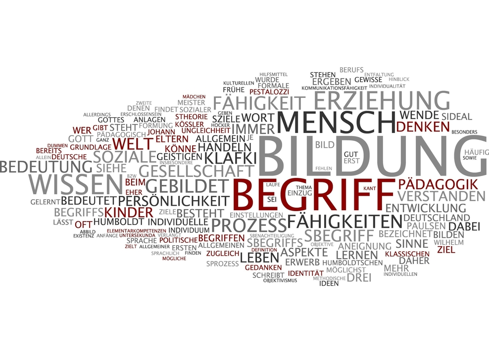 Wortwolke mit Schlagworten rund ums Thema "Bildung".