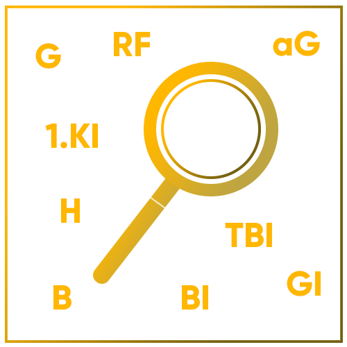 Eine Lupe in mitten vieler Merkzeichen