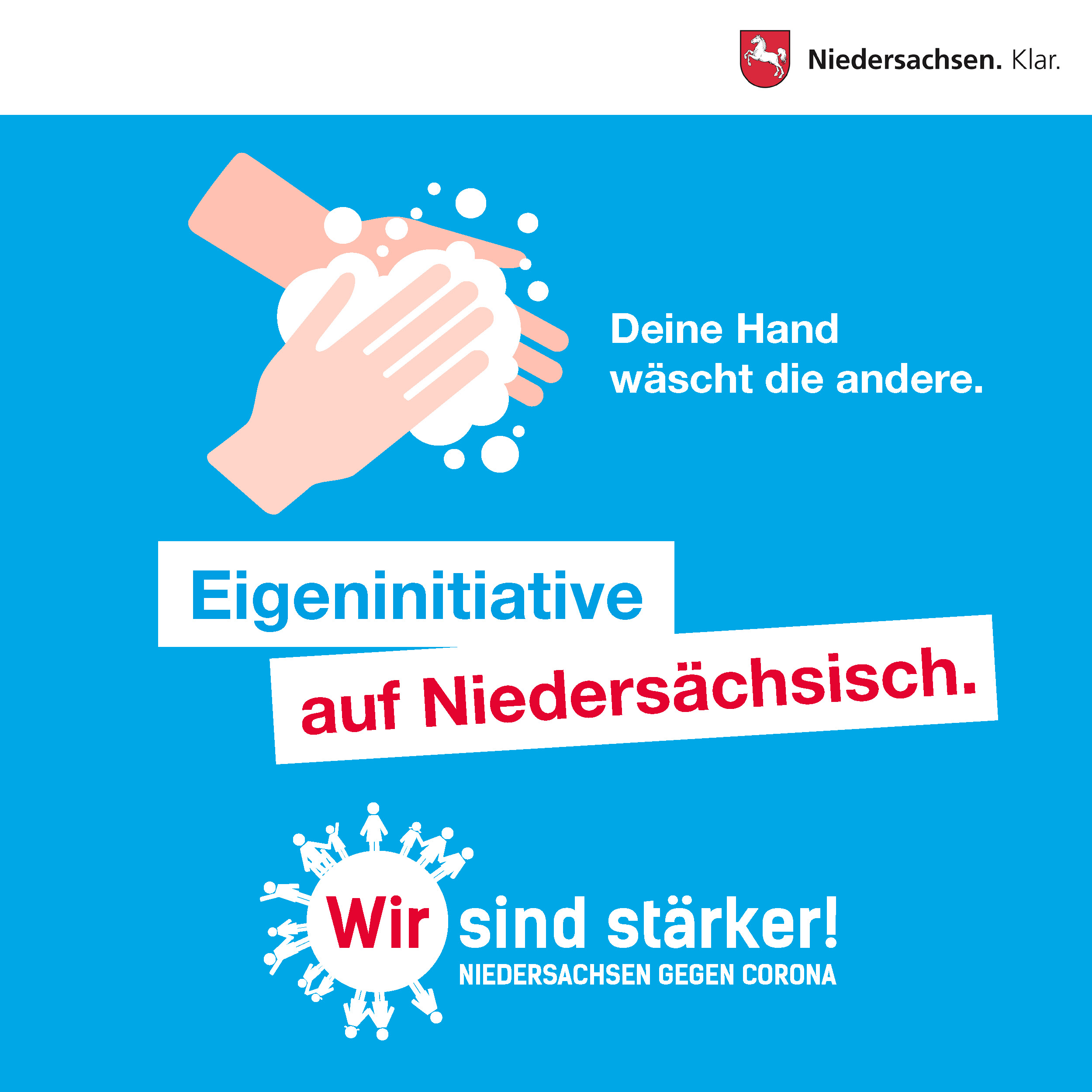 Quadratische Grafik zur Kampagne „Wir sind stärker! Niedersachsen gegen Corona“
